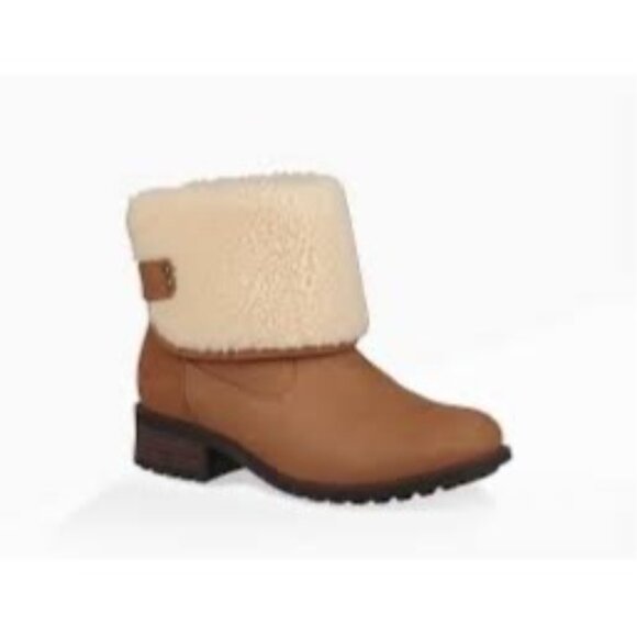UGG Aldon Leather & Wooi Ankle‎ Boots Chestnut Brown Water Resistant Size 9 New - Picture 1 of 7